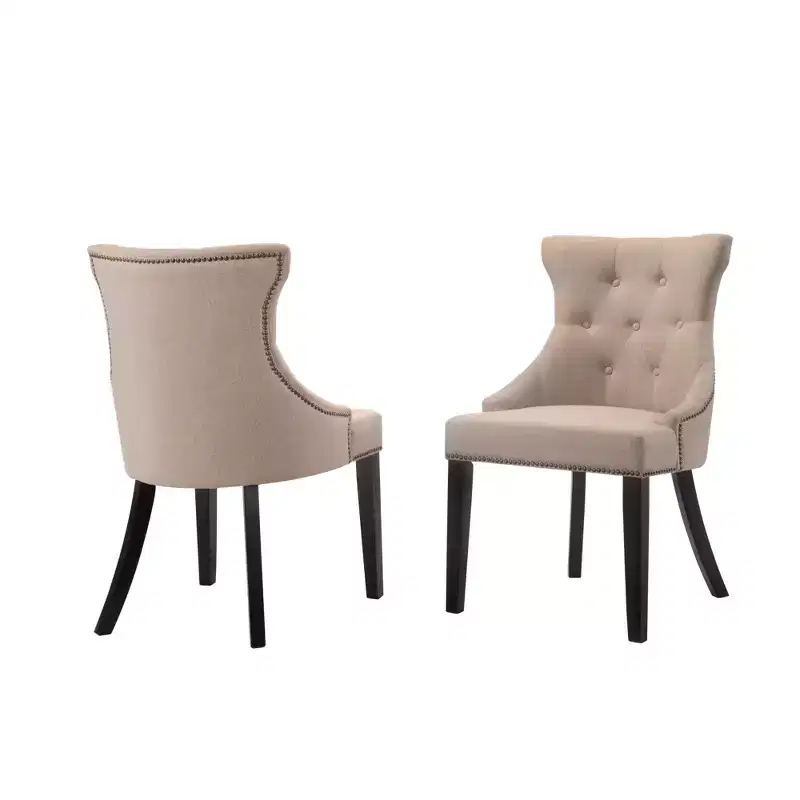 Carolina Living Set of 2 Ella Tufted Back Upholstered Nail Head Chair Espresso/Cream: Wingback, Linen Fabric, Wood Legs