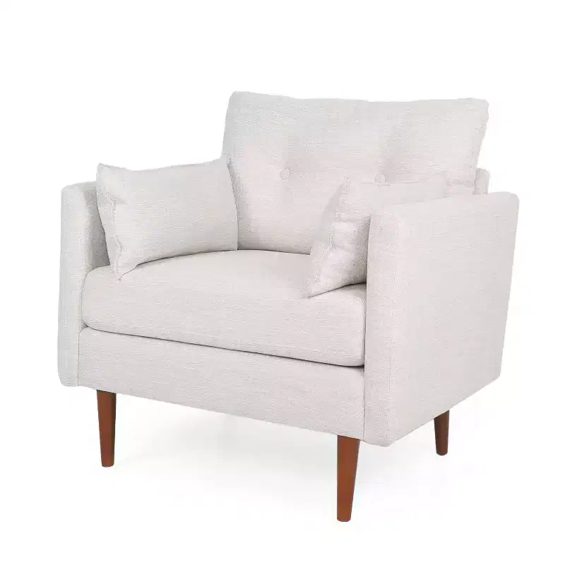 Mid Century Modern Fabric Tufted Club Chair With Accent Pillows