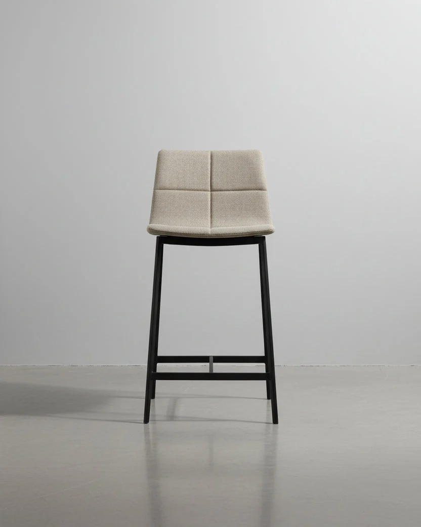 Modern Beige Fabric Counter Stool with Grid-Stitch Upholstery for Kitchen