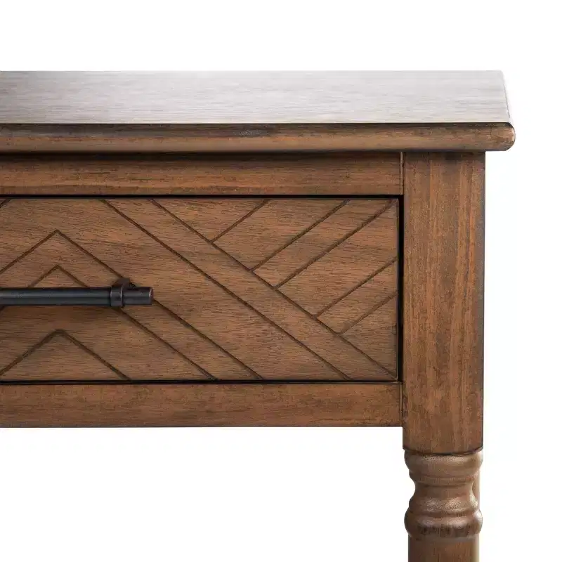 1-Drawer Accent Side Table with Herringbone Detail & Open Shelf, Distressed White