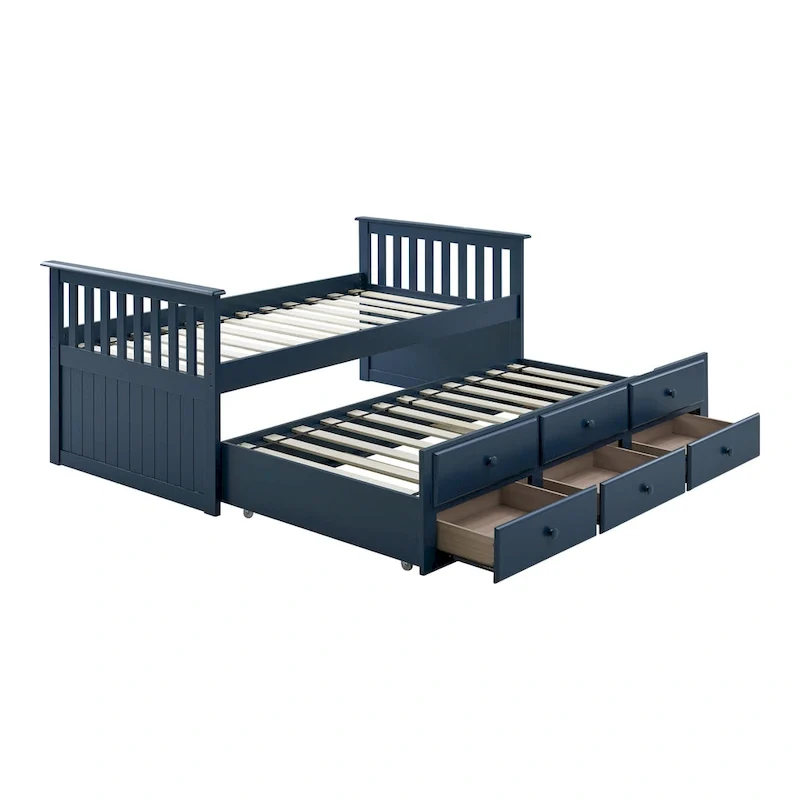 Twin Captain Bed with Trundle and Three Drawers