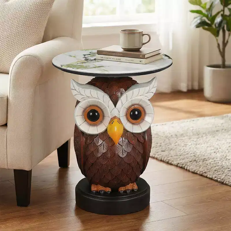 Zeus & Ruta Owl Accent Table, Animal Statue End Table for Living Room Decoration
