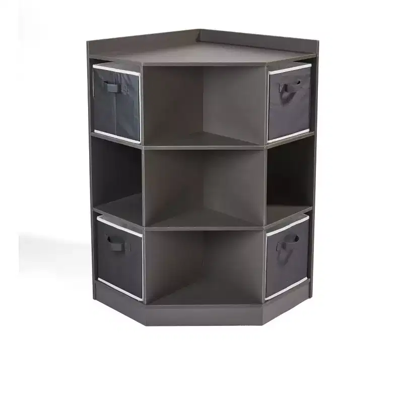 Badger Basket Corner Cubby Storage Unit with 4 Reversible Baskets Charcoal: 9 Compartments, 10 Shelves, MDF Frame