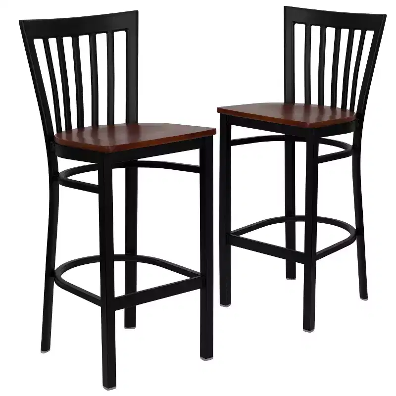 School House Back Metal Restaurant Barstool, Set of 2