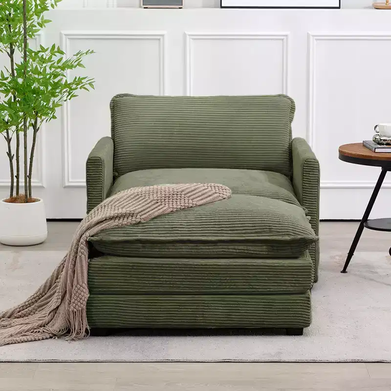 Modern Corduroy Fabric Upholstered Accent Chair with Ottoman