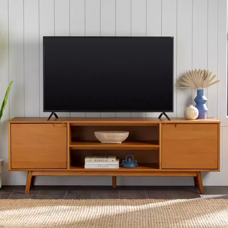 Solid Wood Mid-Century Modern TV Stand for TVs up to 80