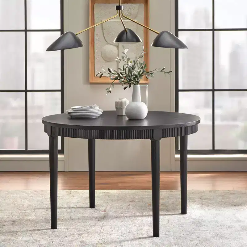 46'' Round Fluted Apron Dining Table, Seats 4, Black
