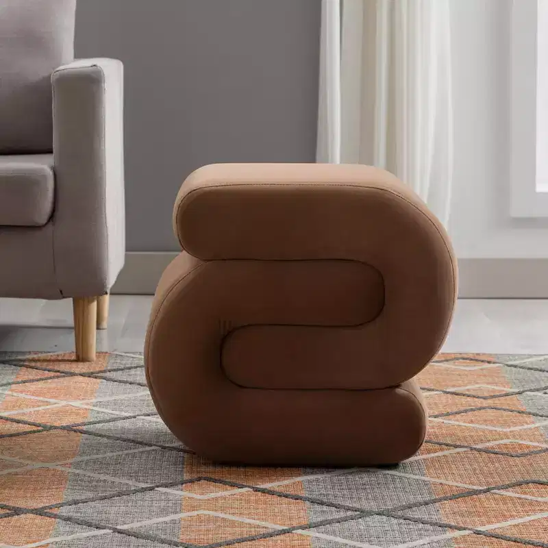 GDFStudio Mina 20W Velvet Upholstered and Wood S-Shape Ottoman