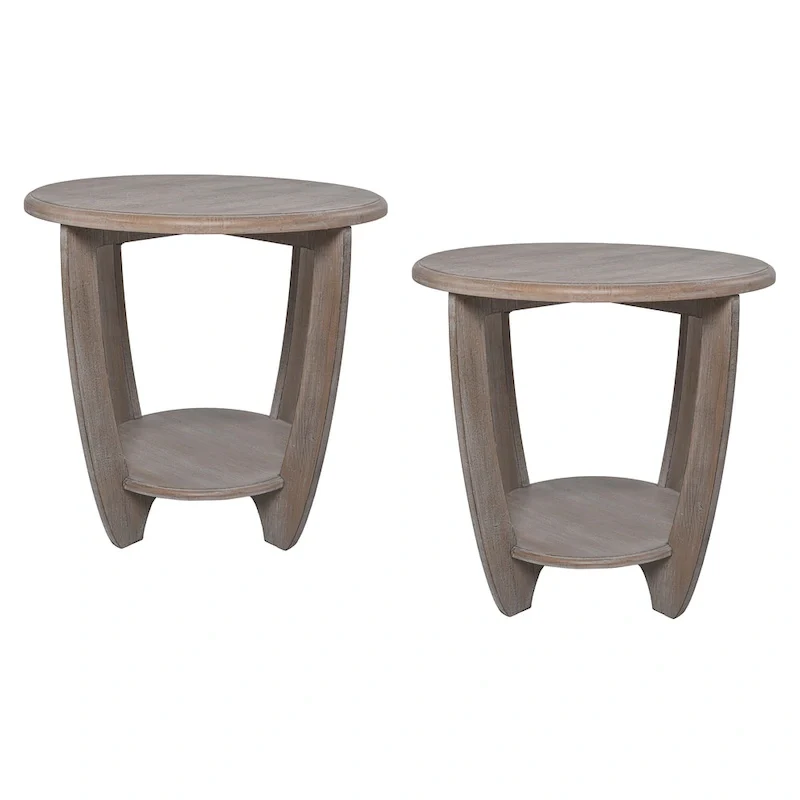 COZAYH  of 2 Rustic Farmhouse end Table with Storage Shelf, French Country Accent Side Table , Vintage Grey Finish