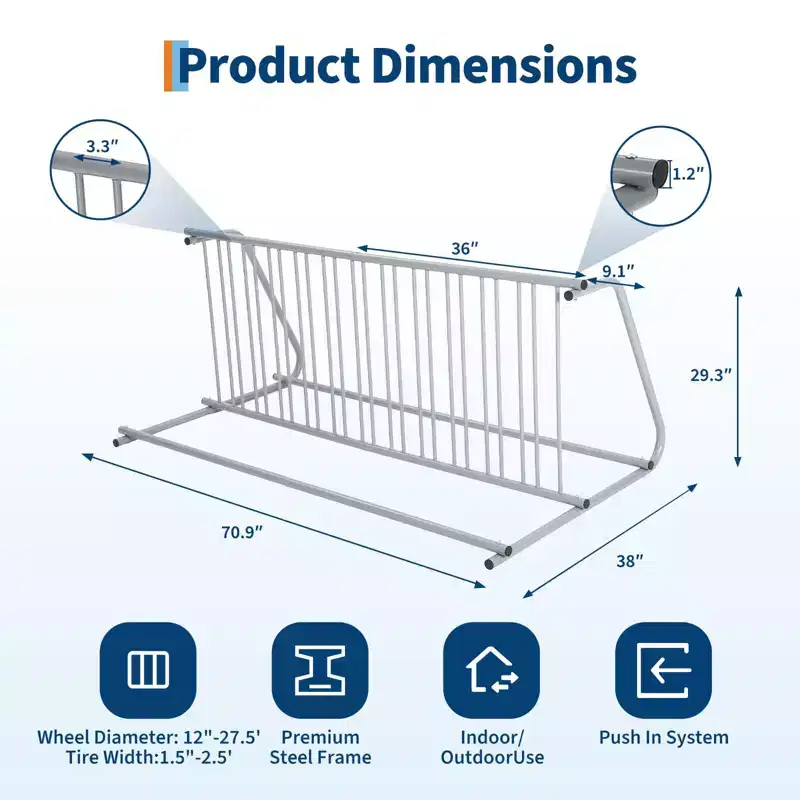 Double Side 12 Bike Floor Rack 71 Inch Length Freestanding Bicycle Parking Stand In Ground Grid Design