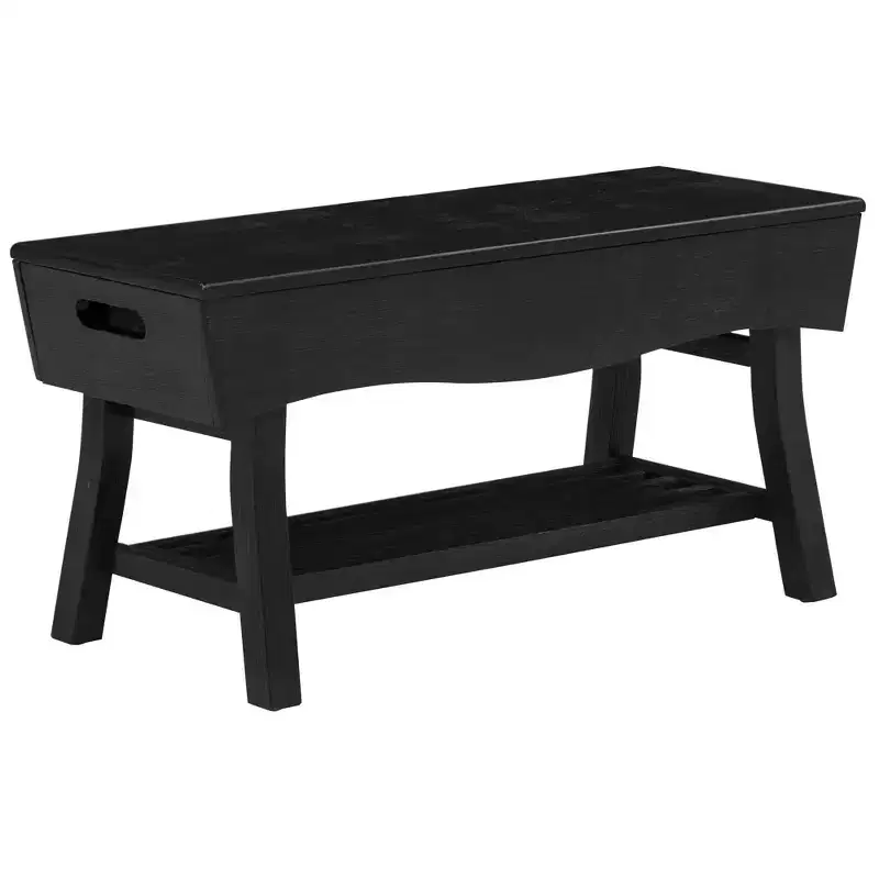 eHemco Solid Hardwood Bench with Storage Shelf and 4 Panels, 36x15.25x17.3 Inches, Black