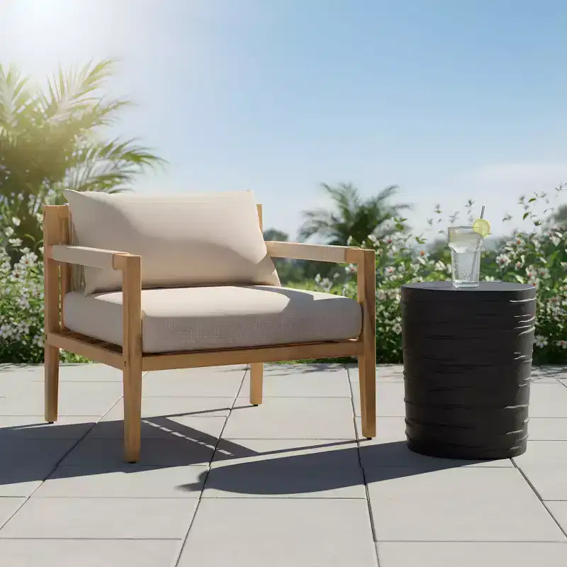 Christopher Knight Home Aditi Modern Patio Seating Set with Lightweight Concrete Side Table and Acacia Wood Chair