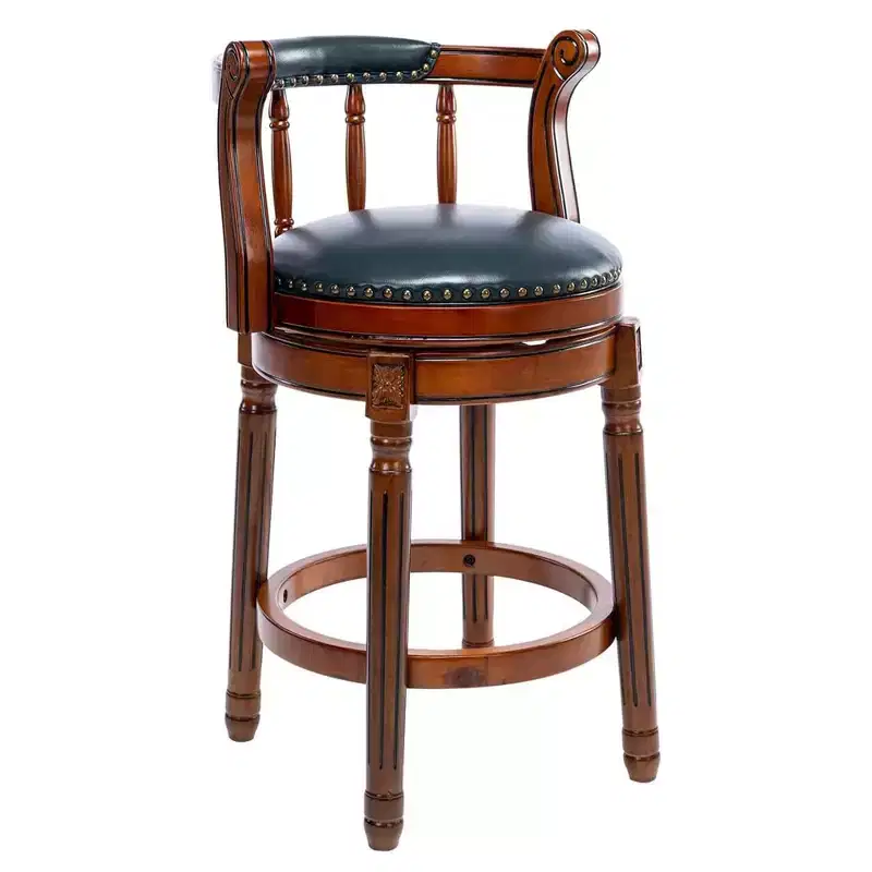 Seat Height 26'' Swivel Leather Wooden Bar Stools, 360 Degree Swivel Bar Height Chair with Backs