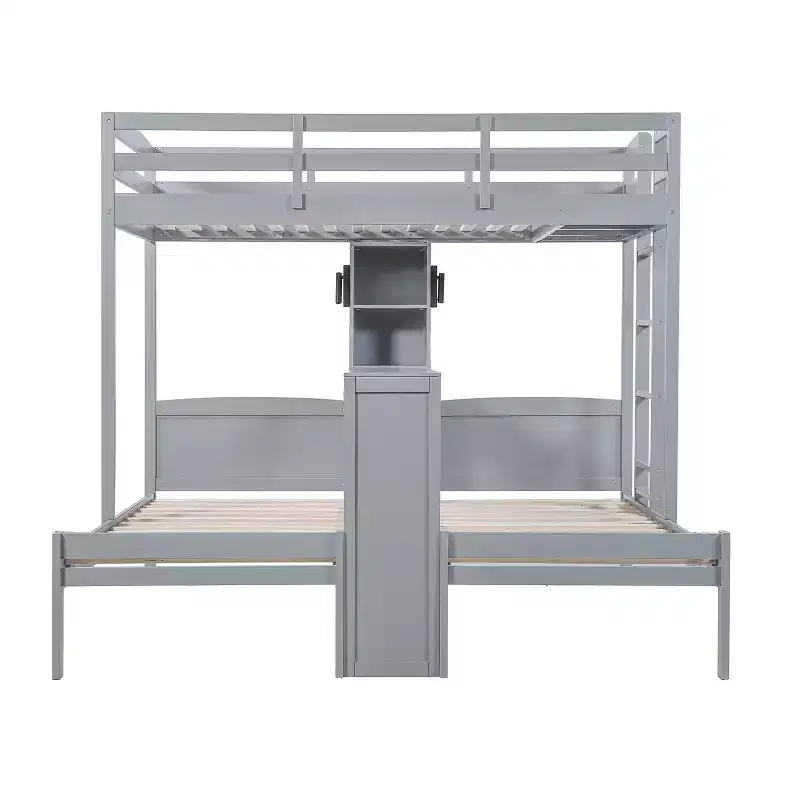 Luxystar Twin over Twin and Twin Bunk Bed with Built-in Desk, Bookcase and Lights