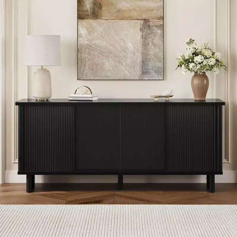 Bestier 58 TV Stand for 45/55/60/65 TV, Mid-Century TV Cabinet with Sliding Doors, TV Media Console with Storage for Living Room & Bedroom