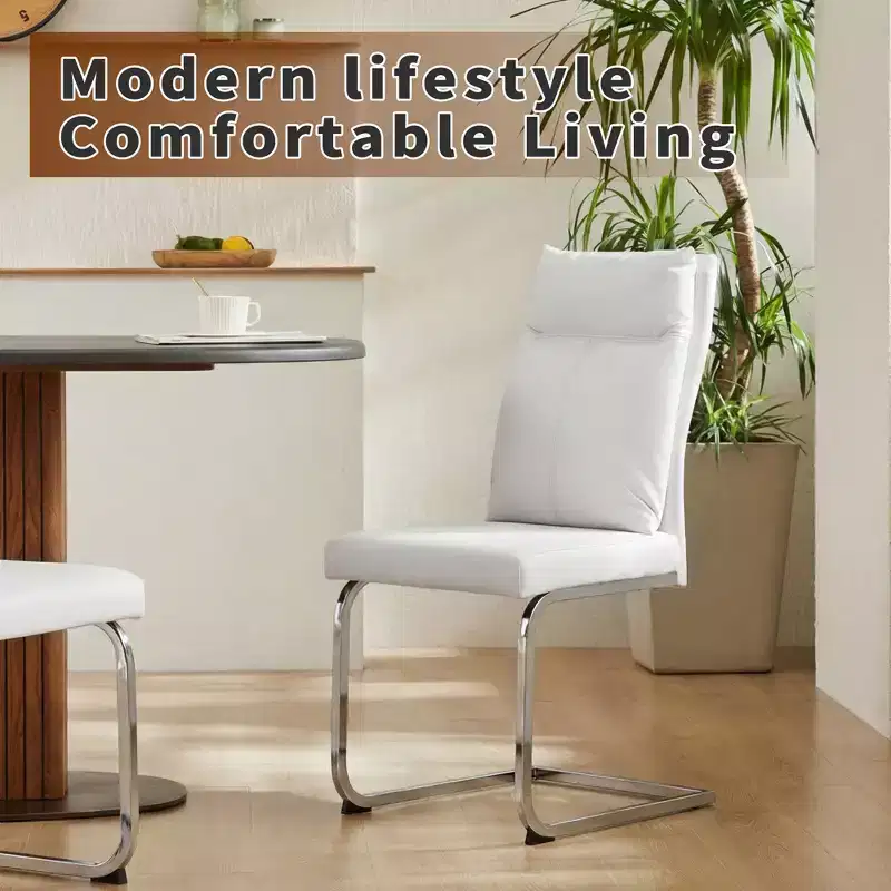 GDFStudio Olaf Modern Faux Leather Dining Chair with C-Shaped Chrome Base (Set of 2)