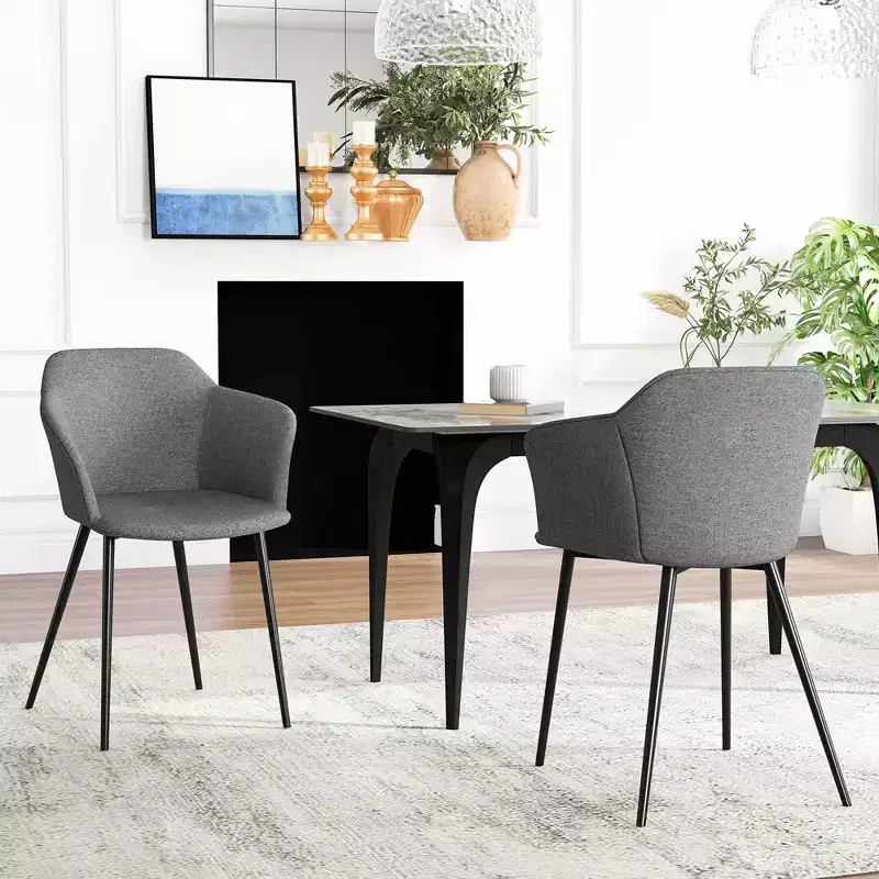 Costway Set of 4 Dining Chairs Upholstered Accent Side with Backrest & Armrest Off-white/Beige/Grey
