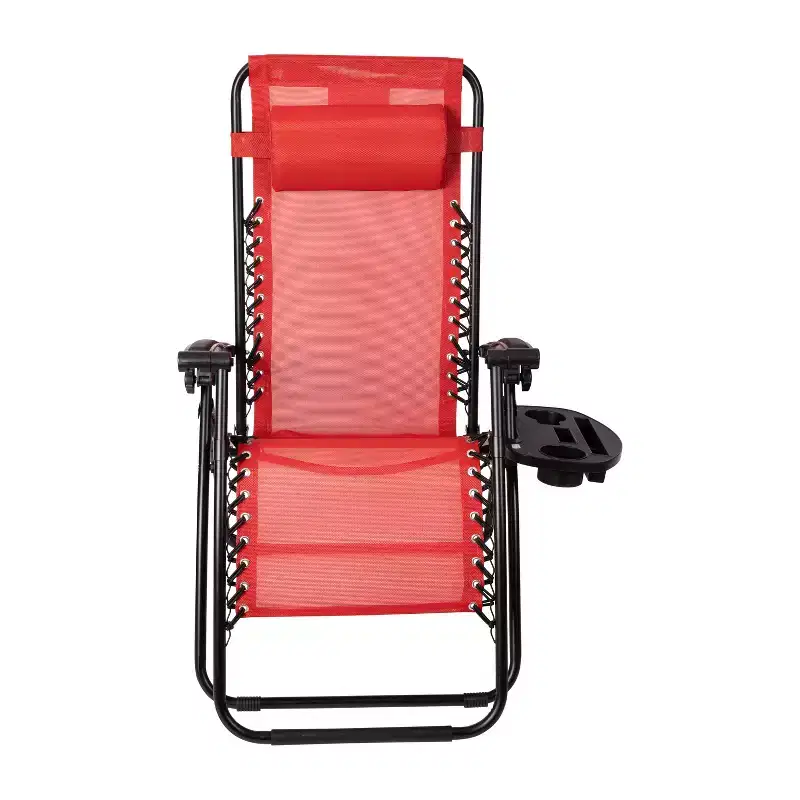 Merrick Lane Set of 2 Folding Mesh Upholstered Zero Gravity Chair with Removable Pillow and Cupholder Tray