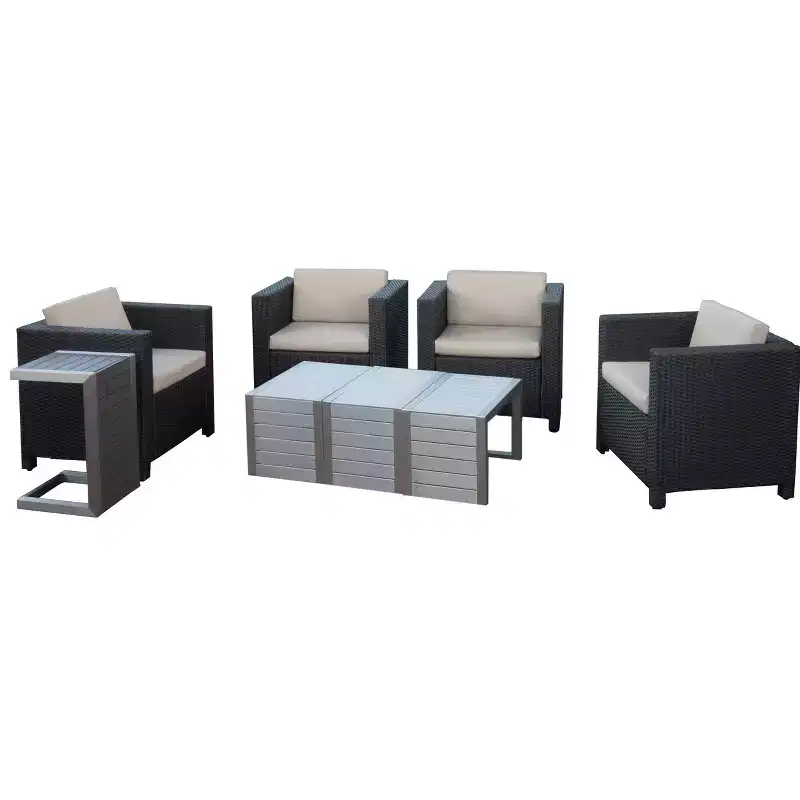 Christopher Knight Home Joanne 8 Piece Patio Set with Rattan Club Chairs and Aluminum C-Shaped Side Tables