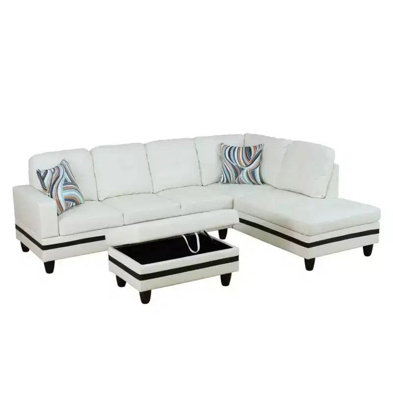 Modern PU Leather Sectional Sofa - Spacious L-Shape, Plush Cushions, Storage Ottoman, Contemporary Living Room Furniture