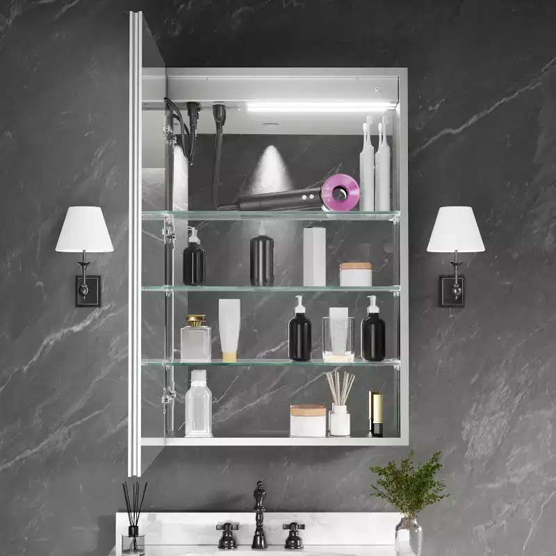 FAMYYT 24 in. W x 36 in. H Flowing Light Aluminum Medicine Cabinet with Mirror, Dimmable, Anti-Fog, Fully Assembled