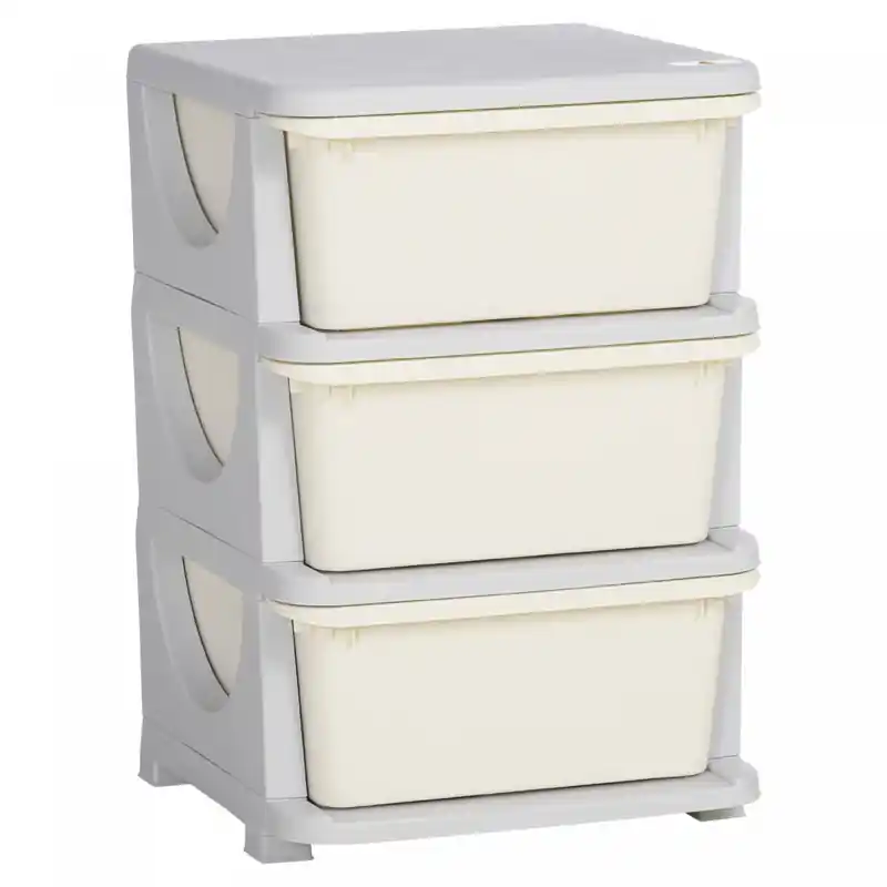 Kids Toy Storage Organizer With 3 Plastic Bins, 3 Tier Drawer Chest Utility For Kids Bedroom Nursery Kindergarten Living Room For Boys Girls Toddlers, Cream White