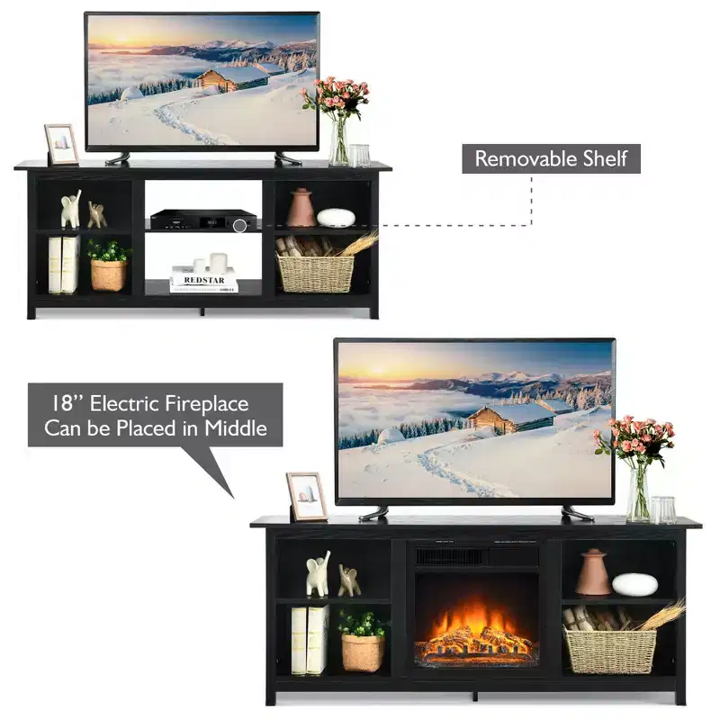 Costway 58'' 2-Tier Fireplace TV Stand W/18 Electric Fireplace Up to 65''