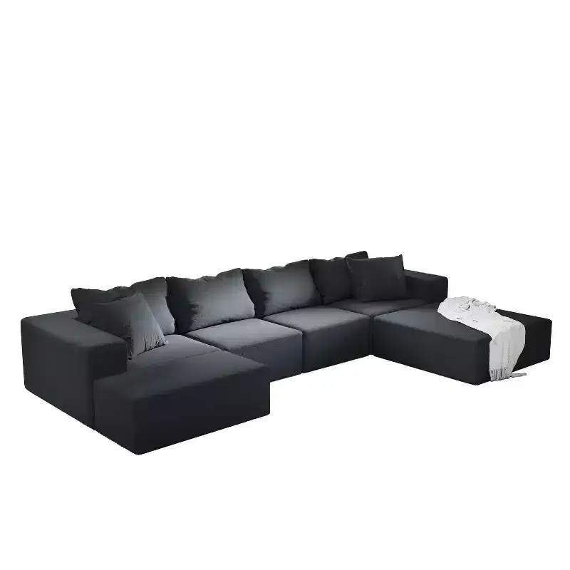 Modern Upholstered Sectional Sofa Couch Set, Modular 132 L-Shaped Sectional Living Room Sofa Set with 6 Cushions
