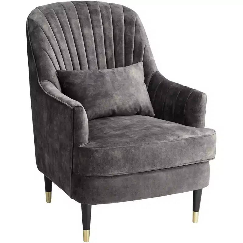 55 Downing Street Austen 28 Wide Tufted Charcoal Gray Velvet Armchair