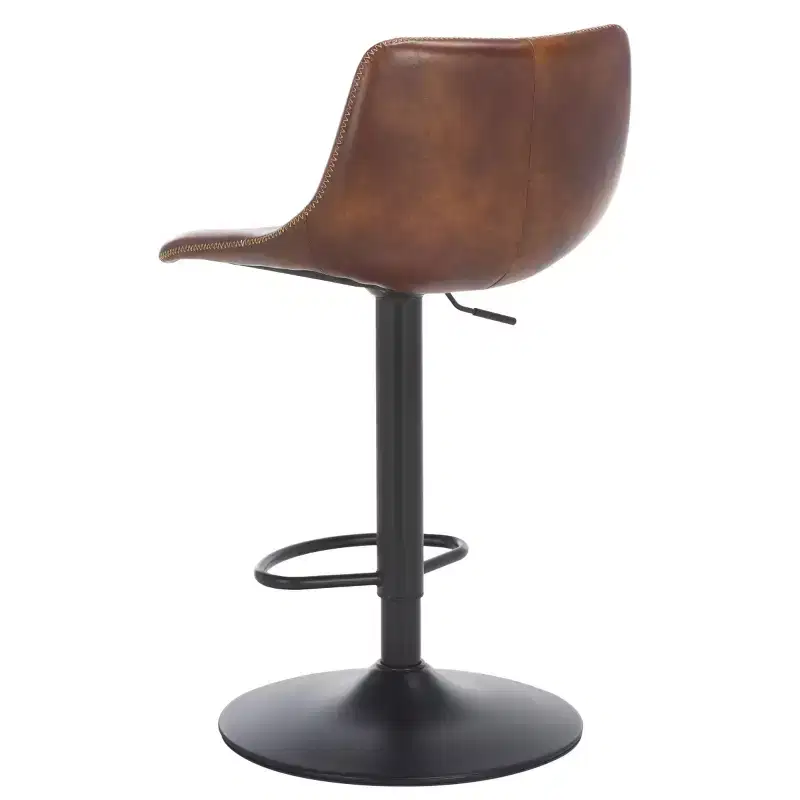 Adjustable Bar Stool, Iron Frame, PU Leather Seat, 360° Swivel, Footrest, 275LBS