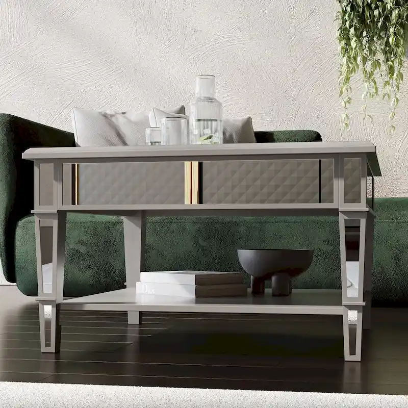 Wheaton Square Mirror Coffee Table with Shelf