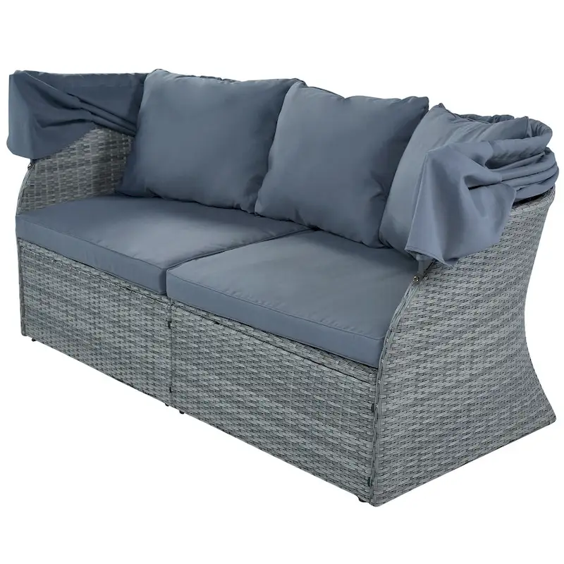 Modular Daybed Sunbed Patio Canopy Bed Wicker Conversation Set