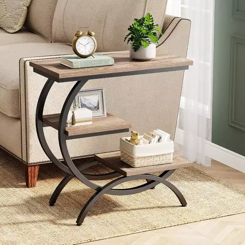 Tribesigns Industrial 3-Tier C-Shaped Accent Table