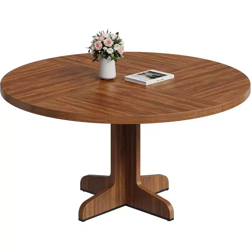 COZONY 47 Round Dining Table for 4, Farmhouse Wood Kitchen Table, Circle Dining Table for Kitchen or Living Room, Walnut (Table Only)