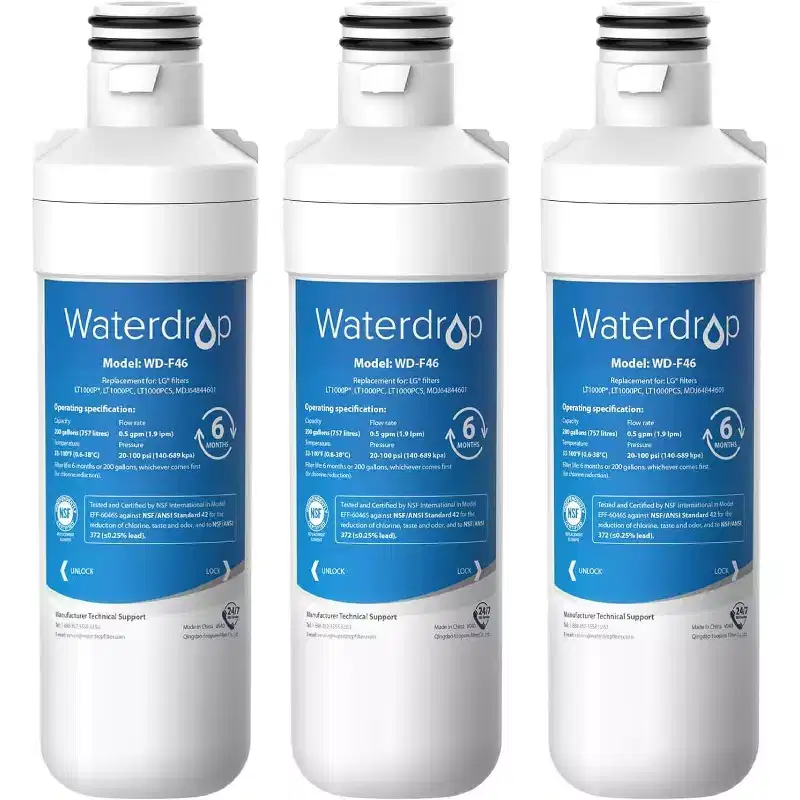 Waterdrop LT1000PC ADQ747935 MDJ64844601 Refrigerator Water Filter, Reduce chlorine, Replacement for LG LT1000P,NSF 42 and 372 certified, Pack of 3