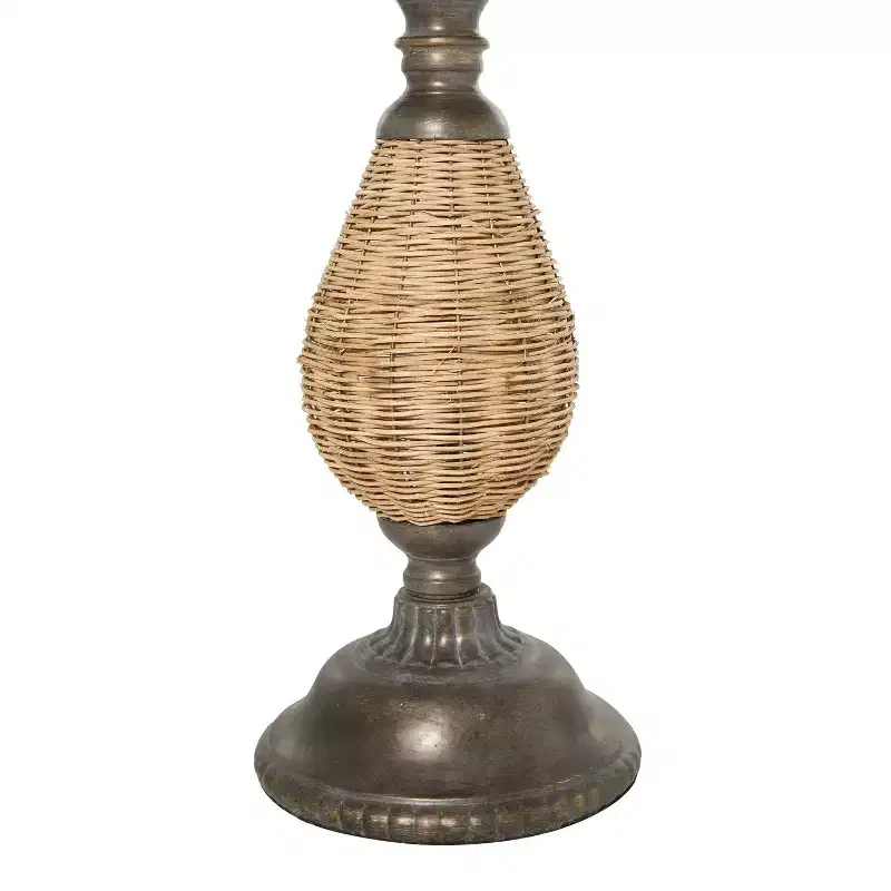 Farmhouse Metal Woven Pedestal Accent Table Brown - Olivia & May: No Assembly, Round Wood Top