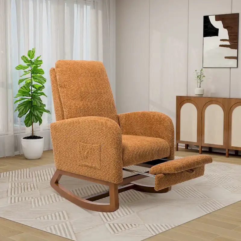 High Back Rocking Chair with Retractable Footrest
