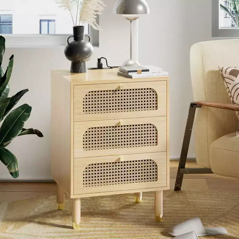 Karl Home 3-Drawer Natural MDF (Medium-Density Fiberboard) 18.9in. W Nightstands