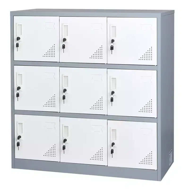 VEVOR 9 Doors Metal Locker, Lockable Steel Storage Cabinet, 66 lbs Loading Capacity, 3 Tiers Employee Lockers, 35.4 x 17.7 x 37 in, Gray