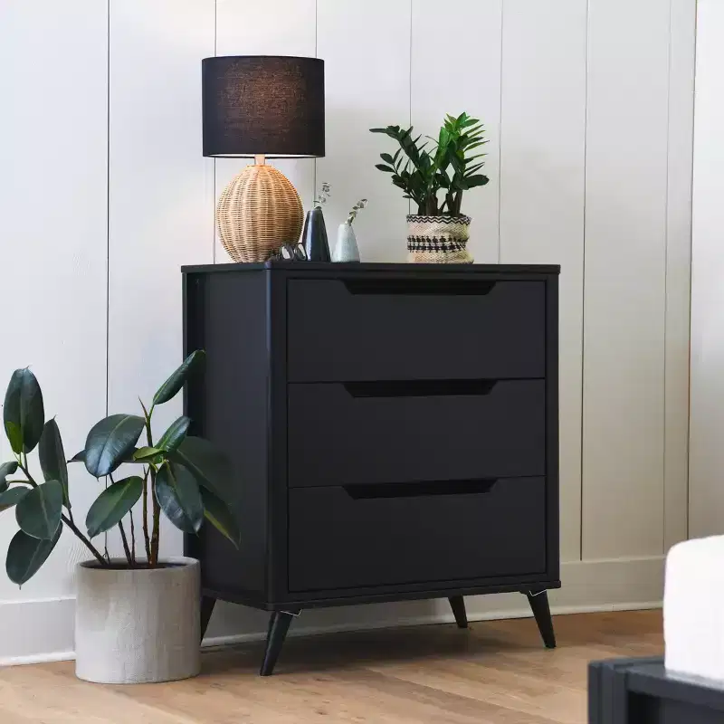 Yume Mid Century Modern Solid Wood Dresser Chest of 3 Drawers