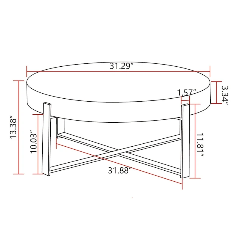 31.29Modern Retro Splicing Round Coffee Table , Fir Wood Table Top with Cross Legs Metal Base