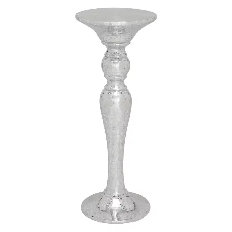 Olivia & May Resin Pedestal Accent Table Silver: Polystone Base, No Assembly, Glass Top