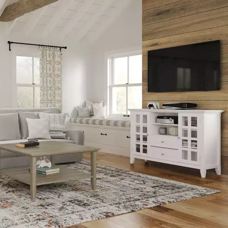 Tall TV Stand with Storage for TVs up to 60 Inches – White