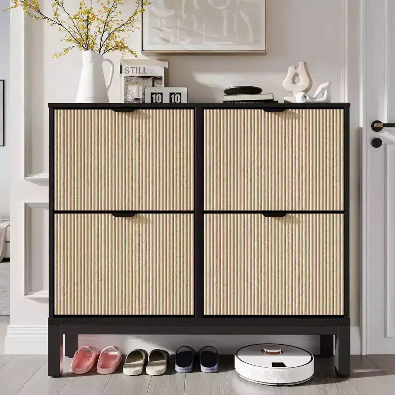 TruAIR 4-Drawer Shoe Cabinet - Narrow Freestanding Entryway Organizer with Metal Legs for Hallway/Foyer