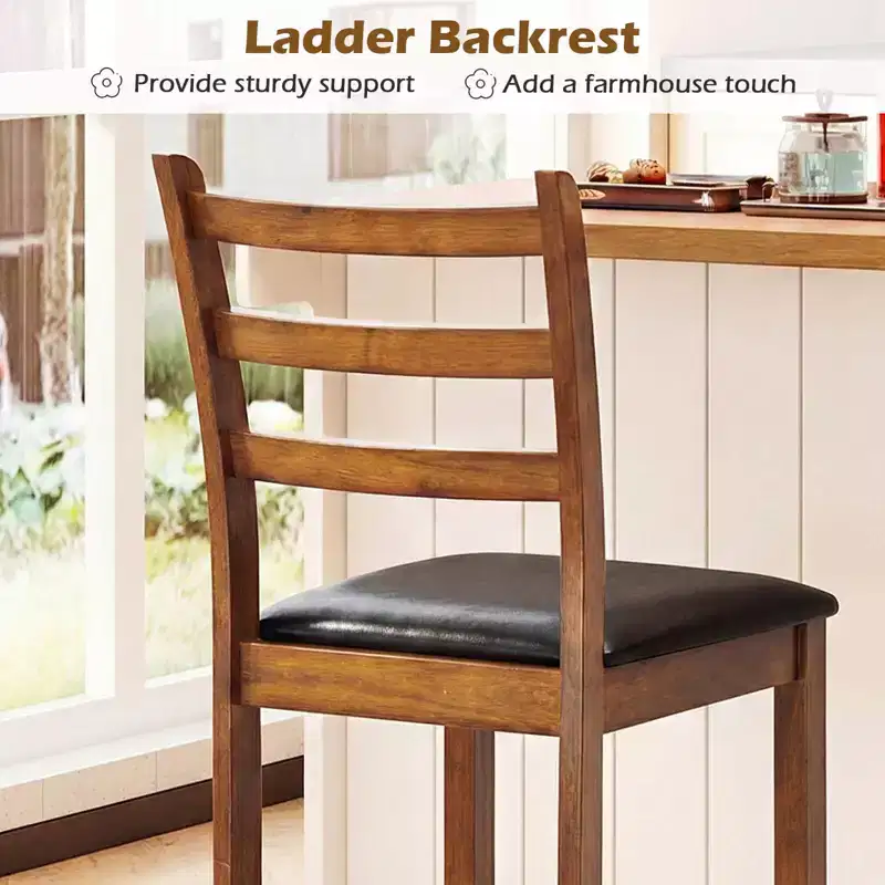 Costway 24 Rubber Wood Ladder Back Bar Stools Set of 2/4 with Upholstered Cushioned Seats Walnut and Black