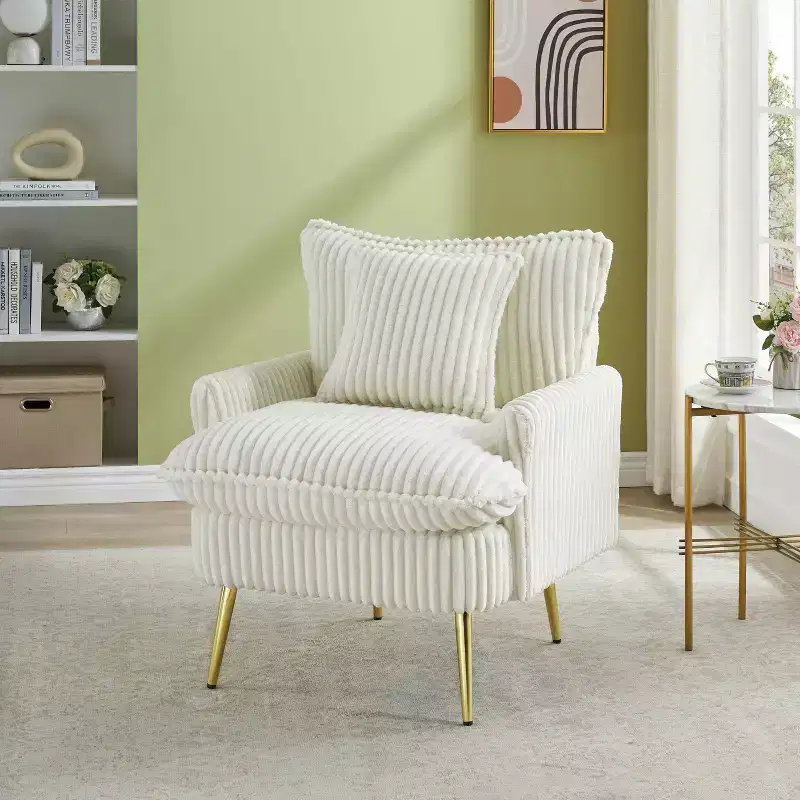 Modern Fashion Arm Accent Chair Barrel Chairs with Golden Legs, Small Leisure Chair Single Sofa for Living Room, Apartment