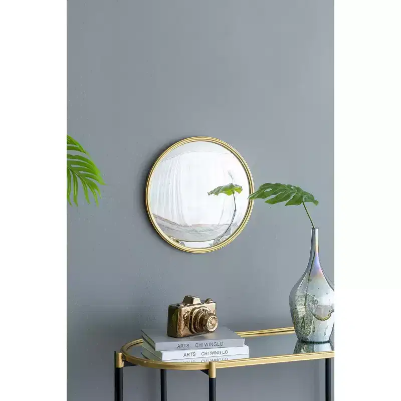 Round Convex Wall Mirror with Iron Frame, Gold - Living Room Bedroom Vanity Entryway