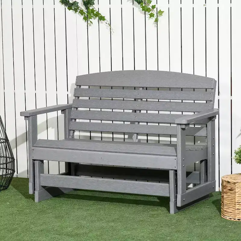 Patio Glider Bench w/ HDPE Slatted Double Rocking Chair