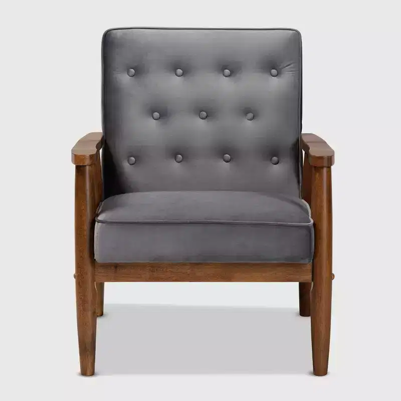 Velvet Upholstered Wooden Lounge Chair