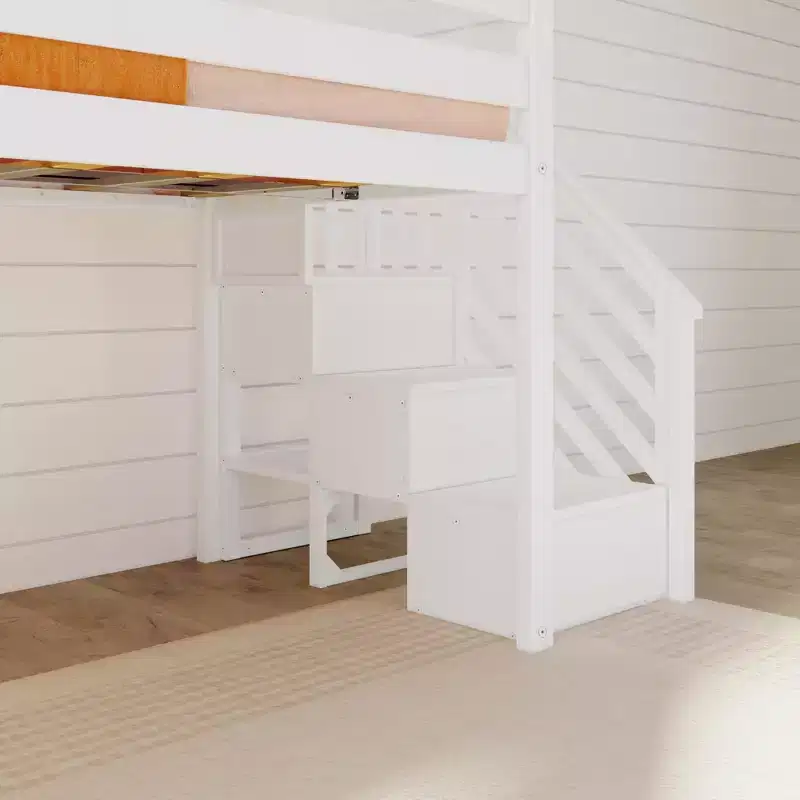 Kids Twin Low Loft Bed with Slide & Stairs, Solid Wood, 14